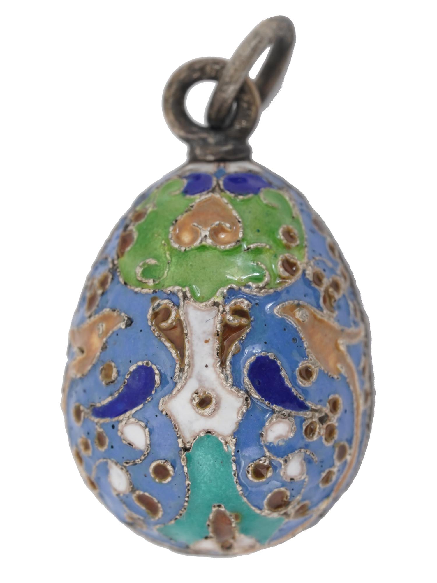 RUSSIAN 84 SILVER AND ENAMEL EASTER EGG PENDANT PIC-2